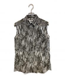 MM6 Maison Margiela（エムエムシックスメゾンマルジェラ）の古着「ノースリーブシアーシャツブラウス」｜チャコールグレー