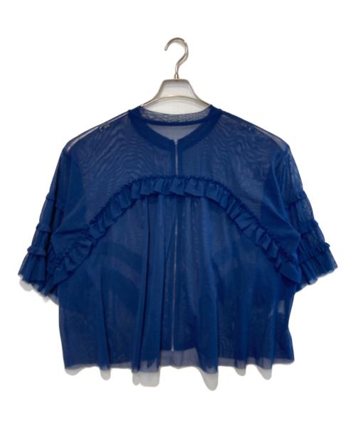 TEEE（ティー）TEEE (ティー) フリル使いチュール ジップブルゾン ブルー サイズ:38の古着・服飾アイテム