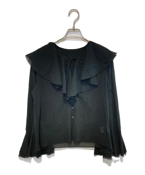 MACPHEE（マカフィー）MACPHEE (マカフィー) コットンボイル フリルカラーブラウス ブラック サイズ:36の古着・服飾アイテム