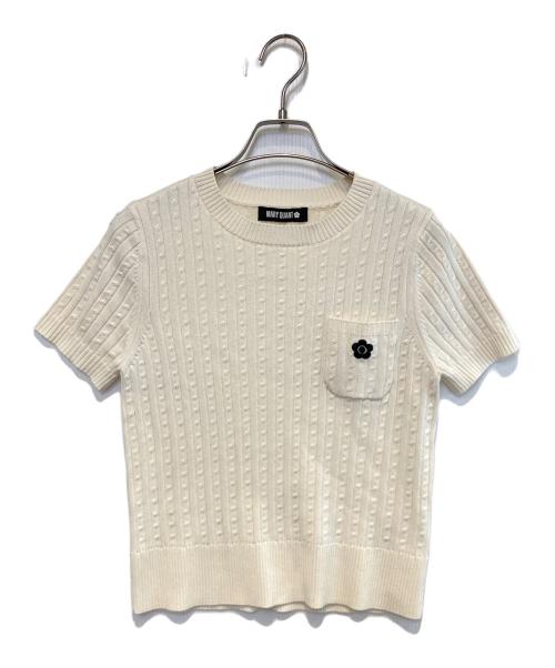 MARY QUANT（マリークヮント）MARY QUANT (マリークヮント) デイジーワンポイントショートスリーブニット ベージュ サイズ:Mの古着・服飾アイテム