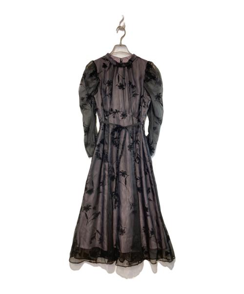 JUSGLITTY（ジャスグリッティー）JUSGLITTY (ジャスグリッティー) フロッキープリントワンピース パープルの古着・服飾アイテム
