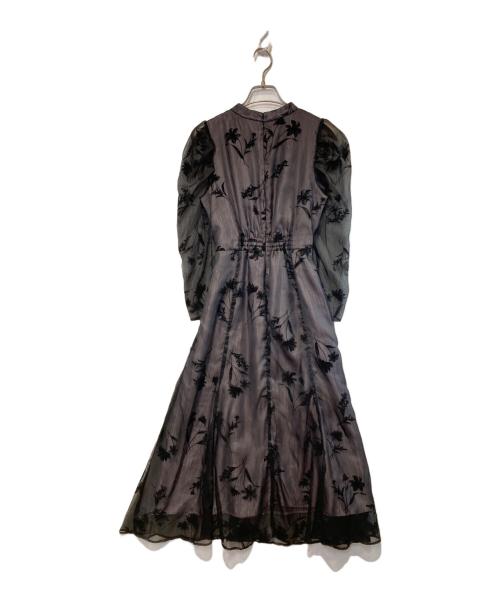 JUSGLITTY（ジャスグリッティー）JUSGLITTY (ジャスグリッティー) フロッキープリントワンピース パープルの古着・服飾アイテム