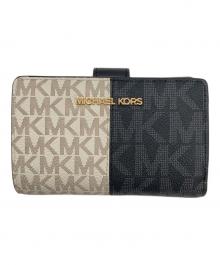 MICHAEL KORS（マイケルコース）の古着「JET SET TRAVELツートーンビルフォールドジップ コンパクト ウォレット ミディアム」｜ブラック×ホワイト