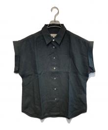 MARGARET HOWELL（マーガレットハウエル）の古着「SHIRTING LINEN II CUFFED COLLARED SHIRTS」｜ブラック