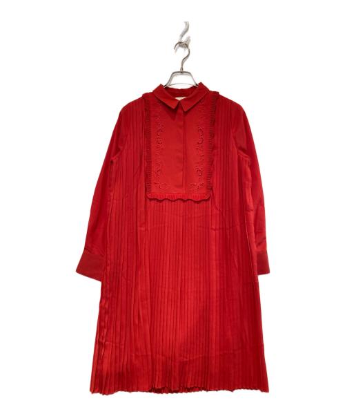 CELFORD（セルフォード）CELFORD (セルフォード) Aラインプリーツワンピース レッド サイズ:38の古着・服飾アイテム