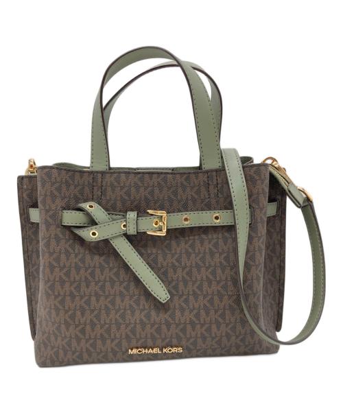 MICHAEL KORS（マイケルコース）MICHAEL KORS (マイケルコース) EMILIA サッチェル スモール MKシグネチャー ブラウン×グリーンの古着・服飾アイテム