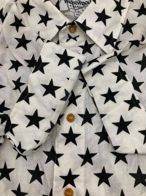 Vivienne Westwood man（ヴィヴィアン ウェストウッド マン）Vivienne Westwood man (ヴィヴィアン ウェストウッド マン) スターS/Sリネンシャツ ホワイト×ブラック サイズ:46の古着・服飾アイテム
