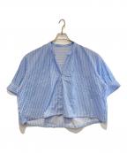 SHIPSシップス）の古着「サッカー裾ドロストメタル ボタン シャツ」｜ブルー×ホワイト