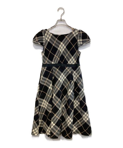 BURBERRY BLUE LABEL（バーバリー ブルー レーベル）BURBERRY BLUE LABEL (バーバリー ブルー レーベル) チェックショートスリーブワンピース ブラック×ホワイト サイズ:36の古着・服飾アイテム