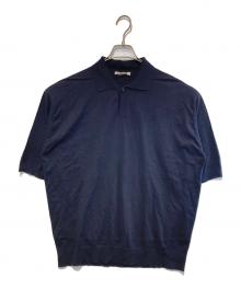 AURALEE（オーラリー）の古着「Super High Gauge Cotton Knit Short Sleeve Polo」｜ネイビー