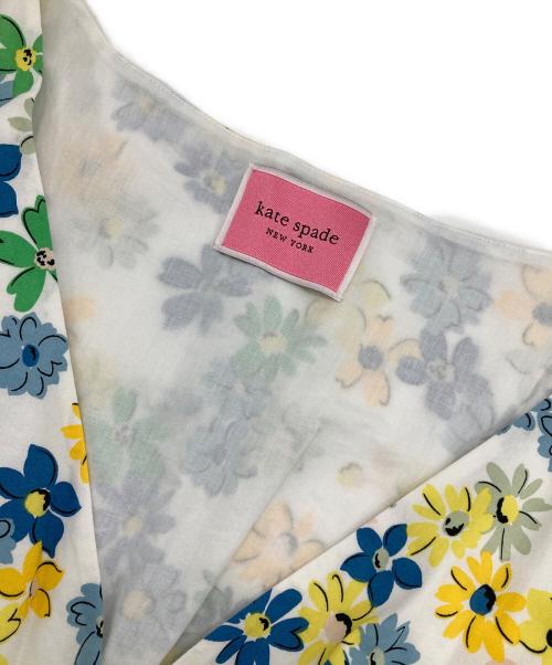 Kate Spade（ケイトスペード）Kate Spade (ケイトスペード) フラワープリントシャーリングワンピース ホワイト×イエロー サイズ:Mの古着・服飾アイテム