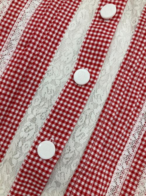 Tnewties（トゥエンティーズ）Tnewties (トゥエンティーズ) 煙突から煙が出ているチェックブラウス レッド×ホワイト サイズ:Mの古着・服飾アイテム