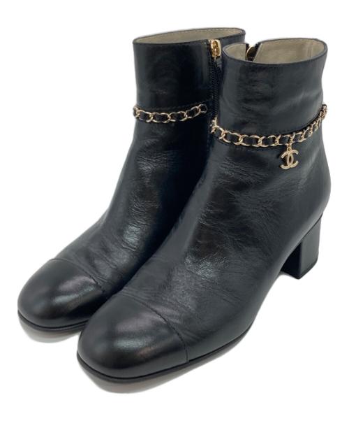 CHANEL（シャネル）CHANEL (シャネル) ココマーク レザー アンクルショートブーツ ブラック サイズ:39Cの古着・服飾アイテム