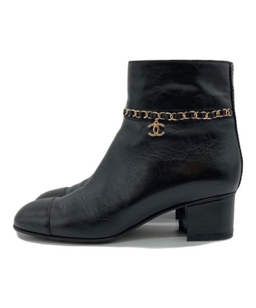 CHANEL（シャネル）CHANEL (シャネル) ココマーク レザー アンクルショートブーツ ブラック サイズ:39Cの古着・服飾アイテム