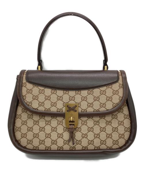 GUCCI（グッチ）GUCCI (グッチ) GGキャンバス ハンドバッグ ベージュ×ブラウンの古着・服飾アイテム