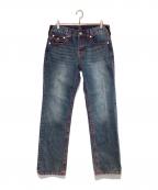 TRUE RELIGIONトゥルー レリジョン）の古着「Ricky Big T Flap TR Embro Jean」｜インディゴ×レッド