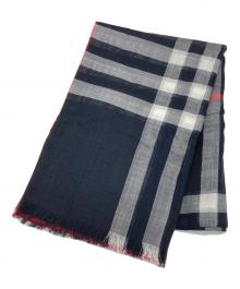 BURBERRY（バーバリー）の古着「ジャイアントチェックウールシルク大判スカーフ」｜ネイビー