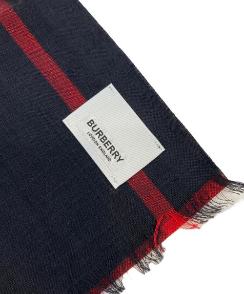 BURBERRY（バーバリー）BURBERRY (バーバリー) ジャイアントチェックウールシルク大判スカーフ ネイビー サイズ:220×70CMの古着・服飾アイテム
