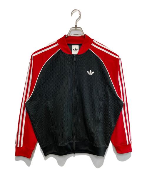 adidas（アディダス）adidas (アディダス) ルーズ メッシュ トラックトップ ブラック×レッド サイズ:Lの古着・服飾アイテム