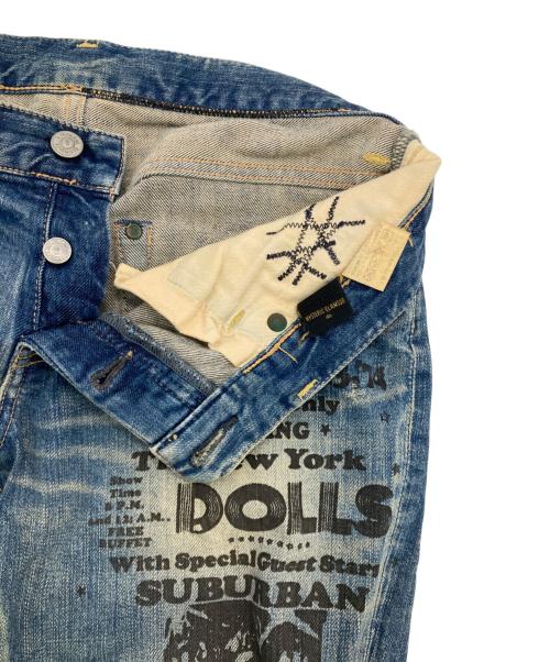 Hysteric Glamour（ヒステリックグラマー）Hysteric Glamour (ヒステリックグラマー) ニューヨークドールズプリントデニムパンツ インディゴ サイズ:Mの古着・服飾アイテム