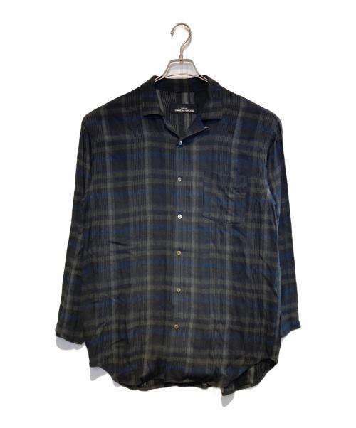 tricot COMME des GARCONS（トリココムデギャルソン）tricot COMME des GARCONS (トリココムデギャルソン) オープンカラーチェックロングシャツ ブラック×ネイビー サイズ:Freeの古着・服飾アイテム
