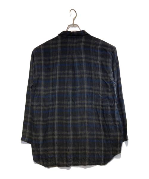 tricot COMME des GARCONS（トリココムデギャルソン）tricot COMME des GARCONS (トリココムデギャルソン) オープンカラーチェックロングシャツ ブラック×ネイビー サイズ:Freeの古着・服飾アイテム