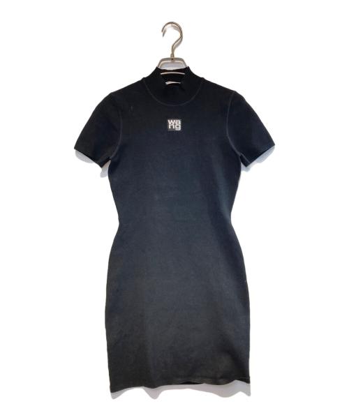 ALEXANDER WANG（アレキサンダー・ワン）ALEXANDER WANG (アレキサンダー・ワン) ロゴショートスリーブニットドレス ワンピース ブラック サイズ:Sの古着・服飾アイテム