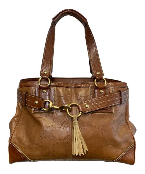 COACH（コーチ）COACH (コーチ) シグネチャーレザーハンドバッグ ブラウンの古着・服飾アイテム