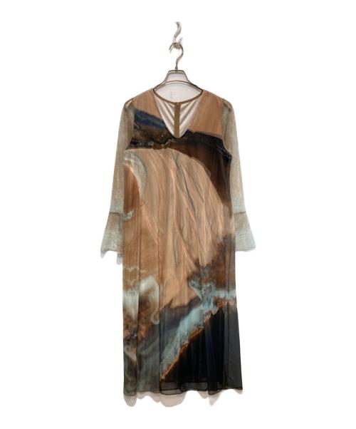 sahara（サハラ）sahara (サハラ) Nature Print Layered Dress ベージュ×ブルー サイズ:Freeの古着・服飾アイテム