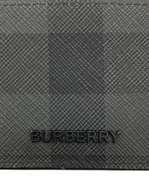 BURBERRY（バーバリー）BURBERRY (バーバリー) チェック＆レザー フォールディング カードケース グレー×ブラックの古着・服飾アイテム