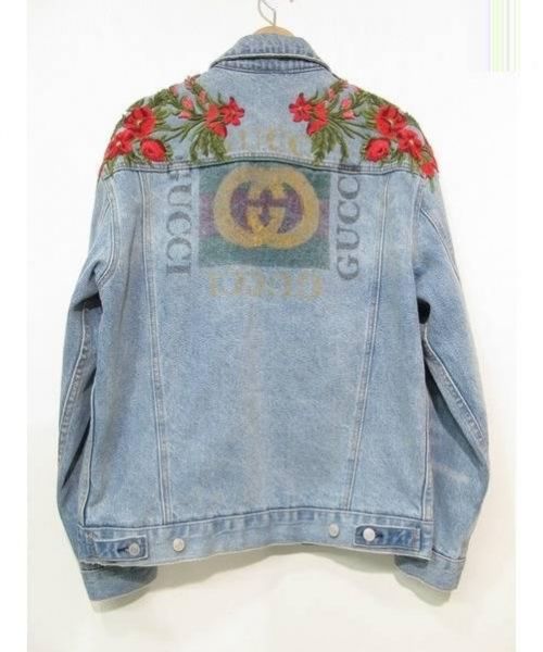 GUCCI（グッチ）GUCCI (グッチ) フラワー刺繍英字バックオールドロゴデニムジャケット ブルー サイズ:48 17AWの古着・服飾アイテム
