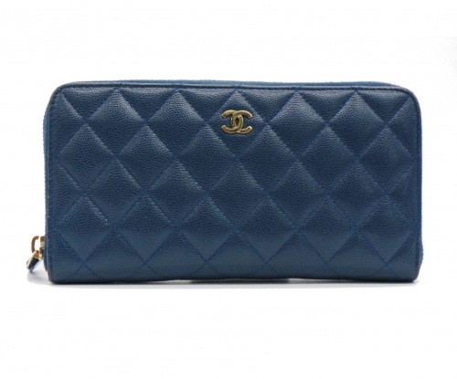 CHANEL（シャネル）CHANEL (シャネル) Quilted Caviar L Gusset Zip Wa ネイビー A50097 22940355の古着・服飾アイテム