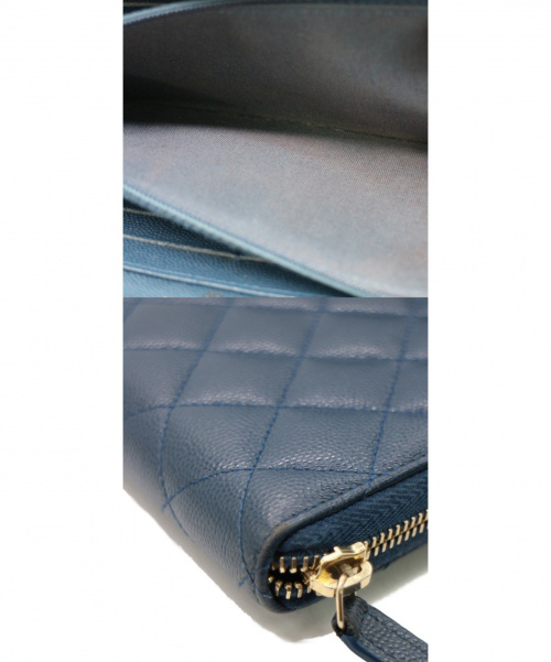 CHANEL（シャネル）CHANEL (シャネル) Quilted Caviar L Gusset Zip Wa ネイビー A50097 22940355の古着・服飾アイテム