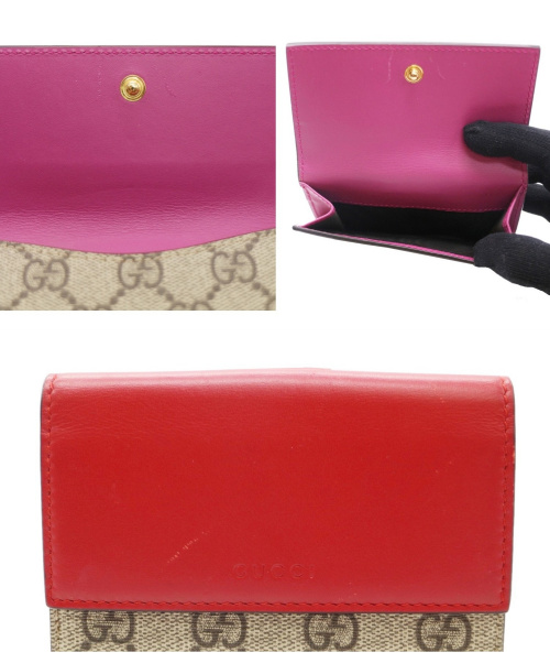 GUCCI（グッチ）GUCCI (グッチ) 2つ折り財布 レッド×ベージュ GGプラス 410104 2184の古着・服飾アイテム
