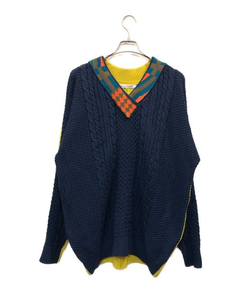 Children of the Discordance（チルドレン オブ ザ ディスコーダンス）Children of the Discordance (チルドレン オブ ザ ディスコーダンス) FLAG DOUBLE FACE KNIT(フラッグダブルフェイクニット) ネイビー サイズ:2の古着・服飾アイテム