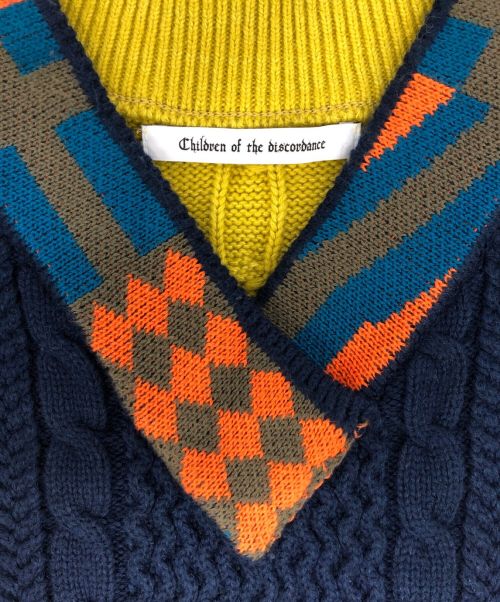 Children of the Discordance（チルドレン オブ ザ ディスコーダンス）Children of the Discordance (チルドレン オブ ザ ディスコーダンス) FLAG DOUBLE FACE KNIT(フラッグダブルフェイクニット) ネイビー サイズ:2の古着・服飾アイテム