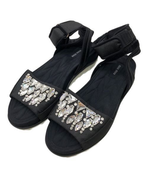 MIU MIU（ミュウミュウ）MIU MIU (ミュウミュウ) ビジューストラップサンダル ブラック サイズ:SIZE 36の古着・服飾アイテム