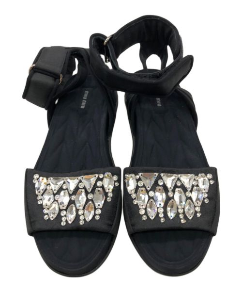MIU MIU（ミュウミュウ）MIU MIU (ミュウミュウ) ビジューストラップサンダル ブラック サイズ:SIZE 36の古着・服飾アイテム