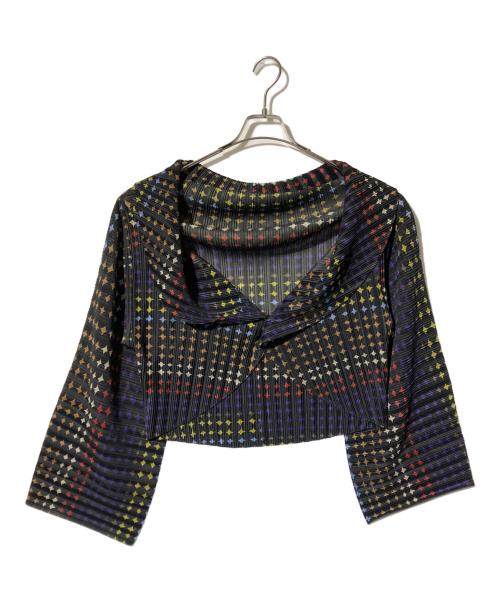PLEATS PLEASE（プリーツプリーズ）PLEATS PLEASE (プリーツプリーズ) 総柄プリーツボレロカーディガン ネイビー サイズ:SIZE 3の古着・服飾アイテム