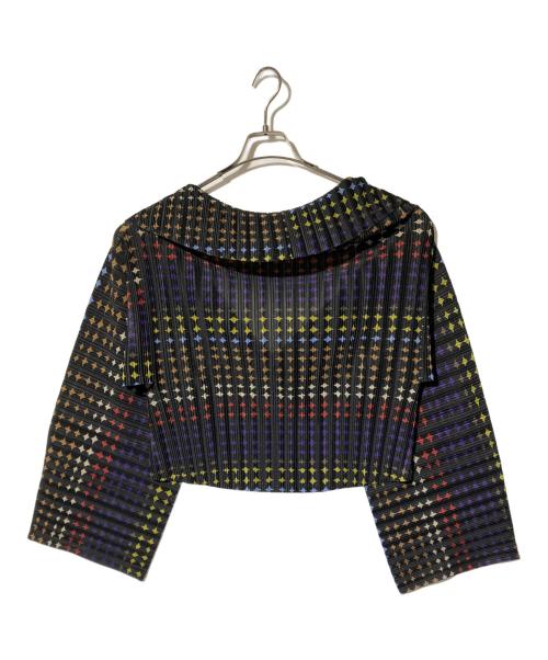 PLEATS PLEASE（プリーツプリーズ）PLEATS PLEASE (プリーツプリーズ) 総柄プリーツボレロカーディガン ネイビー サイズ:SIZE 3の古着・服飾アイテム