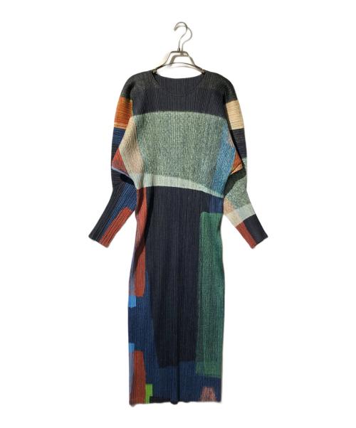 PLEATS PLEASE（プリーツプリーズ）PLEATS PLEASE (プリーツプリーズ) ブロックカラープリーツワンピース マルチカラー サイズ:5の古着・服飾アイテム