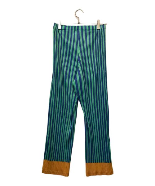 PLEATS PLEASE（プリーツプリーズ）PLEATS PLEASE (プリーツプリーズ) ストライププリーツパンツ グリーン×ブルー サイズ:4の古着・服飾アイテム