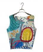 PLEATS PLEASEプリーツプリーズ）の古着「総柄ノースリーブプリーツブラウス」｜グリーン