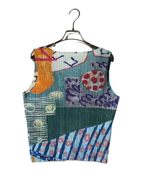 PLEATS PLEASE（プリーツプリーズ）PLEATS PLEASE (プリーツプリーズ) 総柄ノースリーブプリーツブラウス グリーン サイズ:3の古着・服飾アイテム