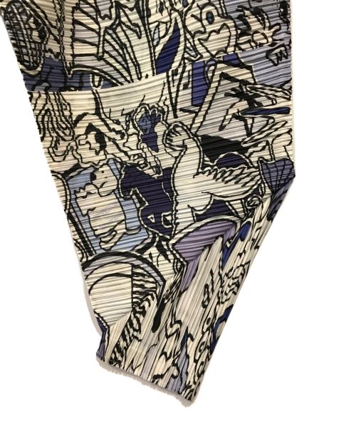 PLEATS PLEASE（プリーツプリーズ）PLEATS PLEASE (プリーツプリーズ) オムニバス サルエルパンツ イージーパンツ ホワイト×ブルー サイズ:3の古着・服飾アイテム