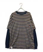 DESCENDANTディセンダント）の古着「ボーダーレイヤードカットソー」｜グレー×ネイビー