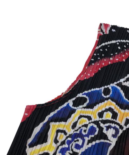 PLEATS PLEASE（プリーツプリーズ）PLEATS PLEASE (プリーツプリーズ) ねぶた祭り柄ノースリーブプリーツワンピース レッド サイズ:5の古着・服飾アイテム