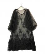 Belle vintageベル ヴィンテージ）の古着「オリジナルチュールレースボリューム袖SETワンピース」｜ブラック