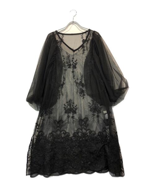 Belle vintage（ベル ヴィンテージ）Belle vintage (ベル ヴィンテージ) オリジナルチュールレースボリューム袖SETワンピース ブラック サイズ:FREE 未使用品の古着・服飾アイテム