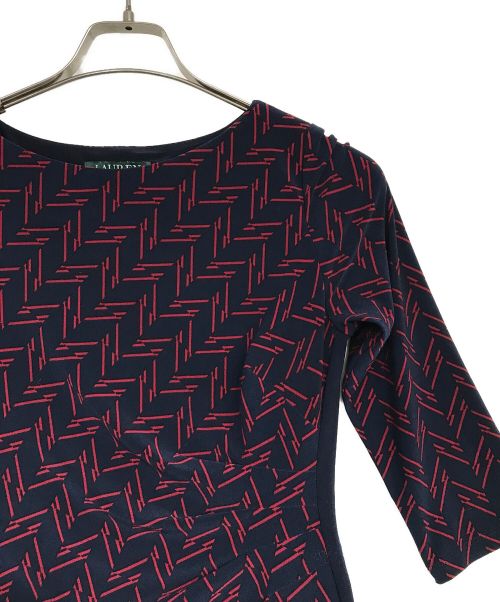 LAUREN RALPH LAUREN（ローレンラルフローレン）LAUREN RALPH LAUREN (ローレンラルフローレン) 総柄ワンピース ネイビー サイズ:2の古着・服飾アイテム